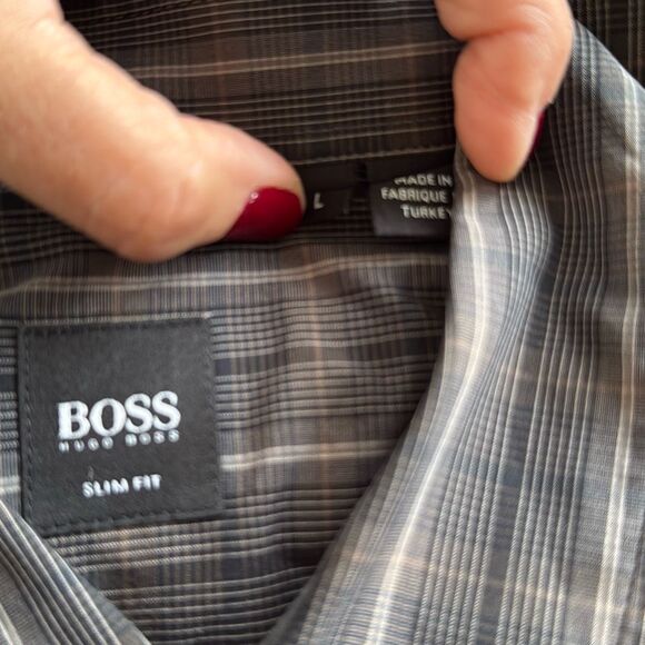 Boss Slim Fit Long Sleeve Shirt Plaid Size L - Picture 8 of 9